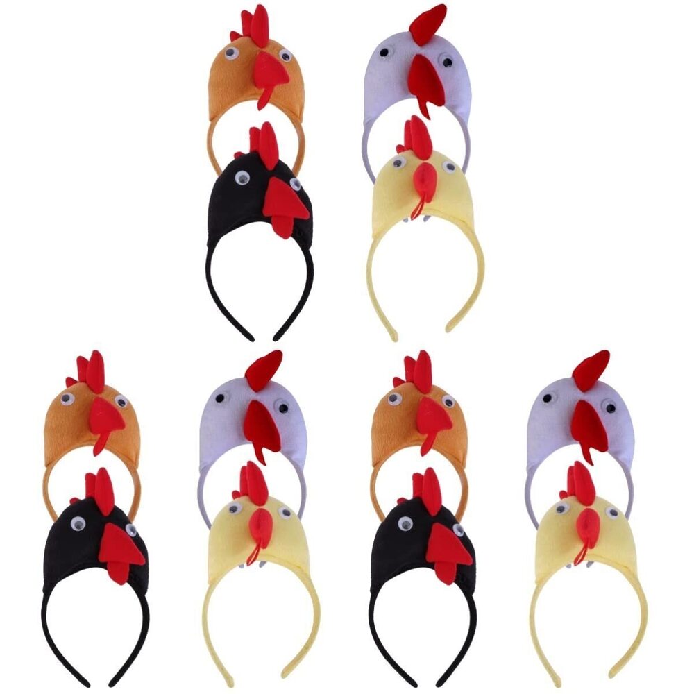 4487 12Pcs Chicken Headband Rooster Hair Hoop Headwear Animal Headbands